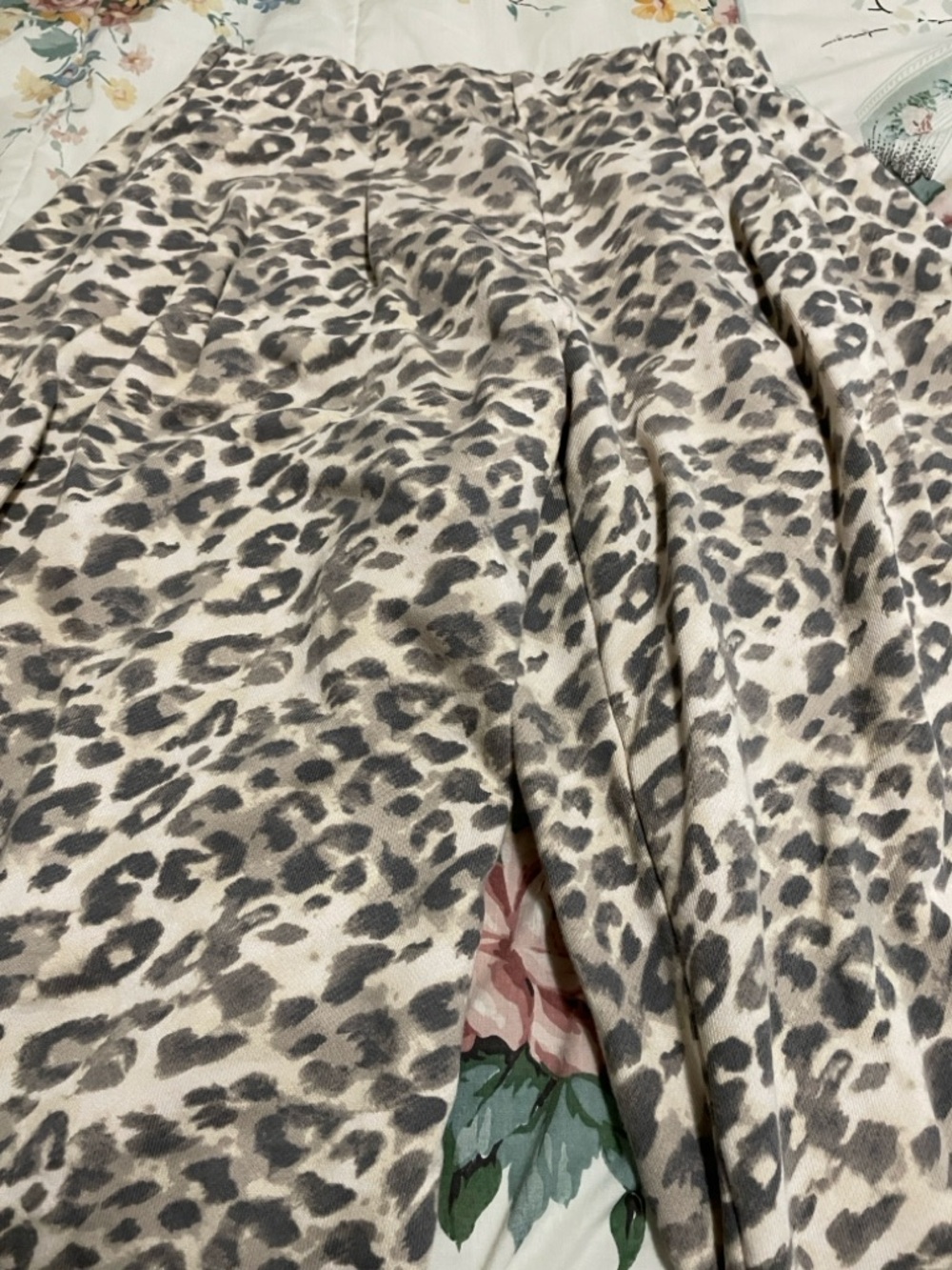 aerie Wide Leg Leopard Print Pants in Cream and Gray